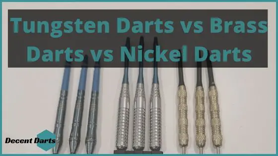 Side by side shot of Tungsten Darts vs Brass Darts vs Nickel Darts